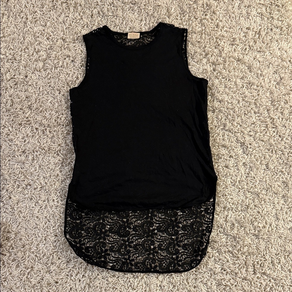 Torn by Ronny Kobo Black Lace Hem Tank Top XS